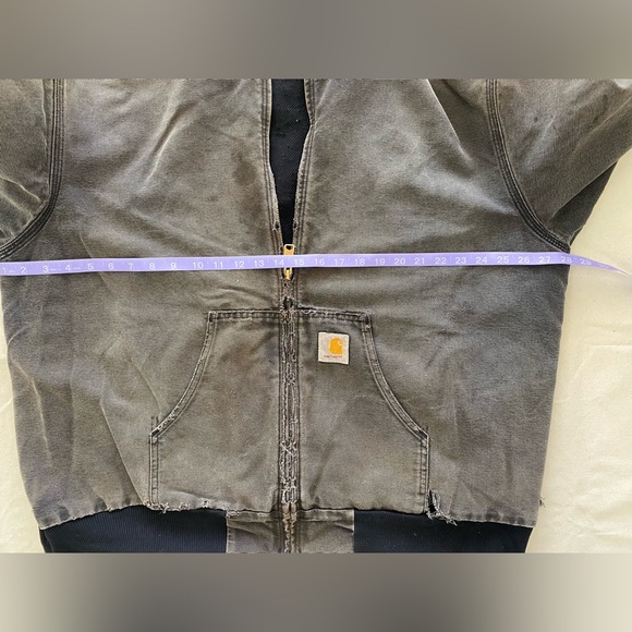 Vintage Thrashed Carhartt Charcoal Hooded Jacket Heavy Wear Extra Distressed - Picture 12 of 15